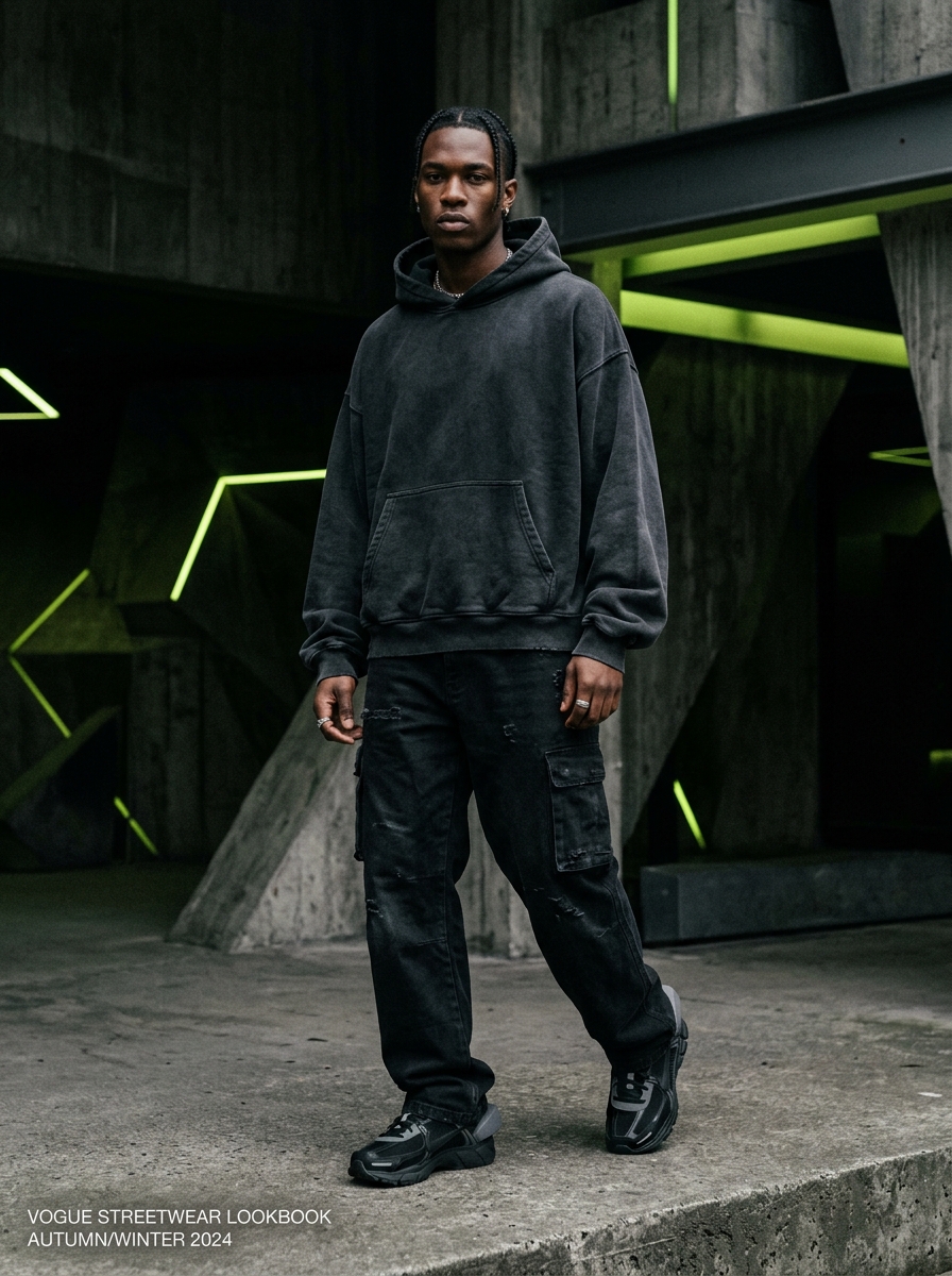 HOXPOR Oversized Classics Collection: Washed black brutalist hoodie