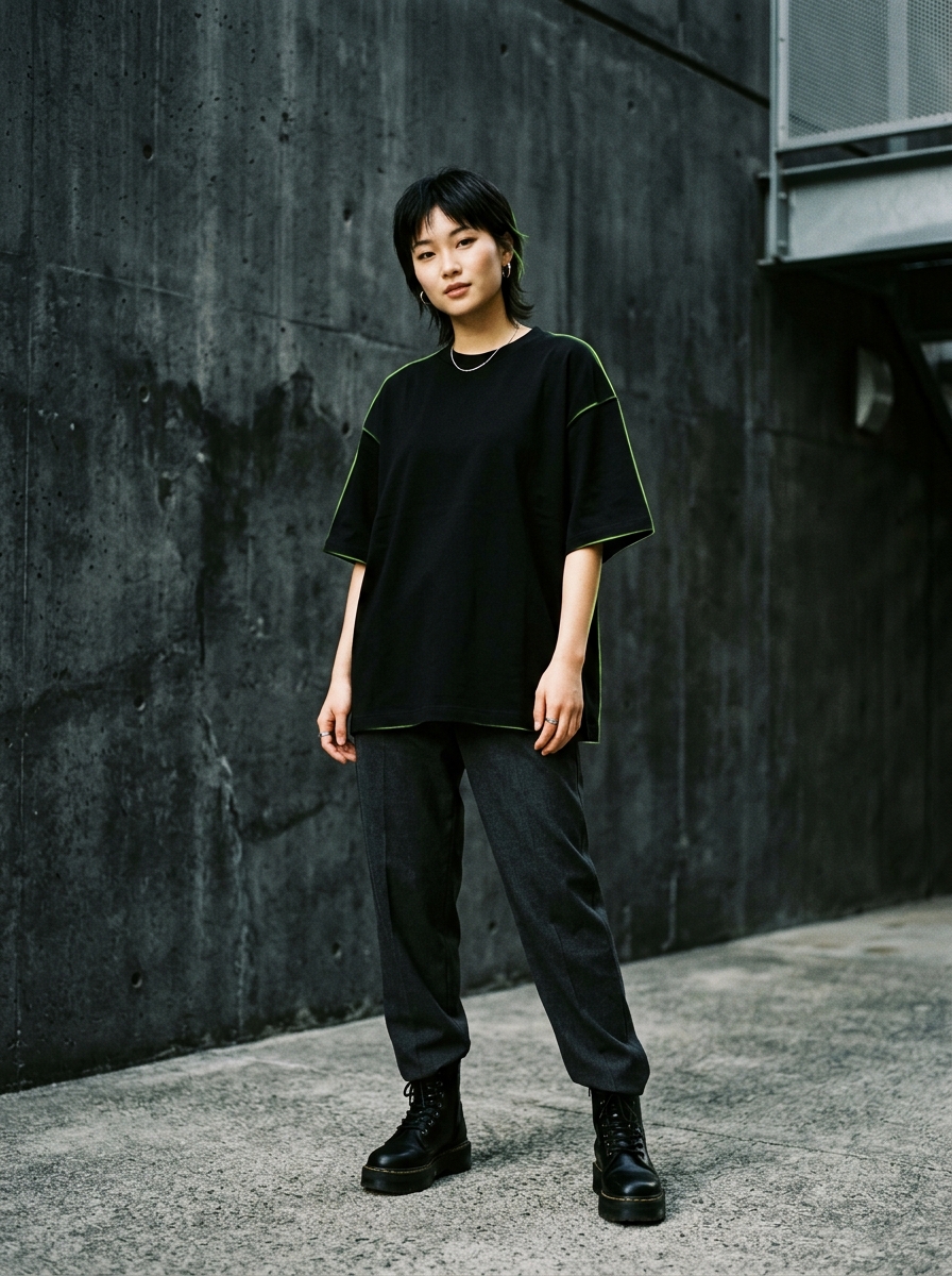 HOXPOR Signature Tee in Midnight Black with lime green seam accents